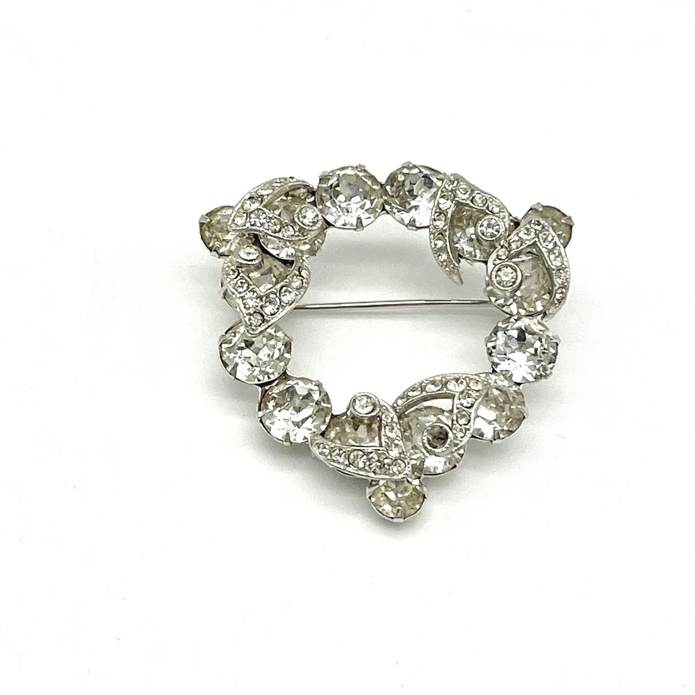Eisenberg Rhinestone Brooch Round Wreath Pin Silver Tone Vintage Jewelry‎